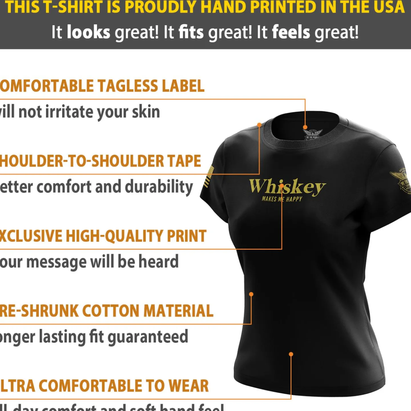 We The People Holsters Whiskey Makes Me Happy Women's Short Sleeve Shirt Black Outlet